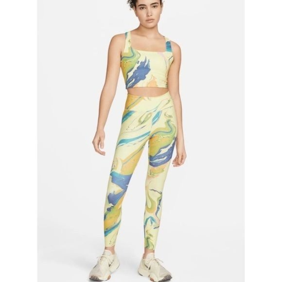 Nike Pants - Nike Aurora Yellow Marble Print Matching Leggings (XS) and Bra (S) Set
